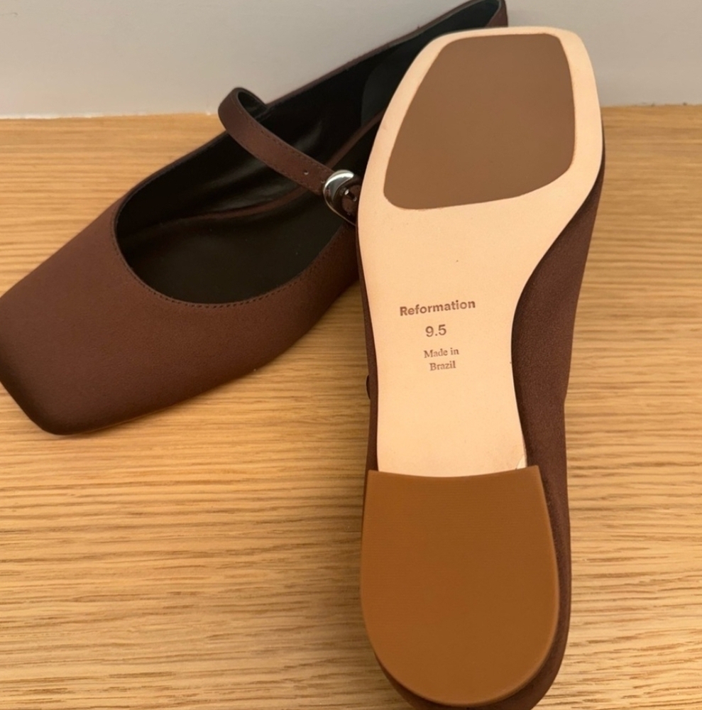 Reformation Melissa Mary jane satin Ballet flat Brown size 9.5 New Without Box - Picture 2 of 2
